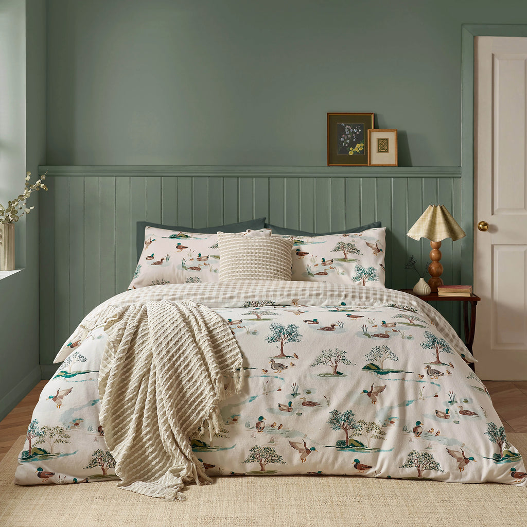 Catherine Lansfield Brushed Mallards Cream Cotton Duvet Cover Set