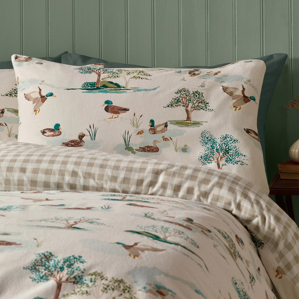 Catherine Lansfield Brushed Mallards Cream Cotton Duvet Cover Set