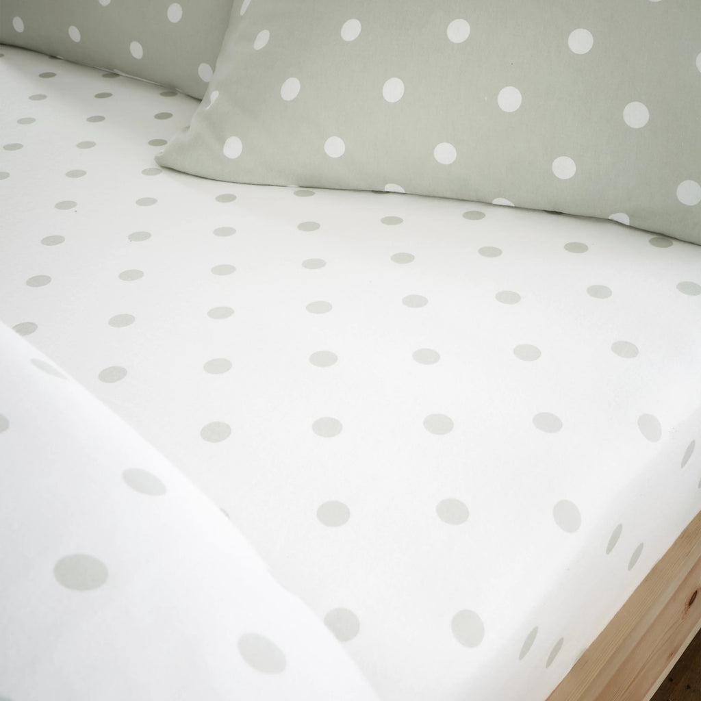 Catherine Lansfield Brushed Polka Dot Green Cotton Fitted Sheet