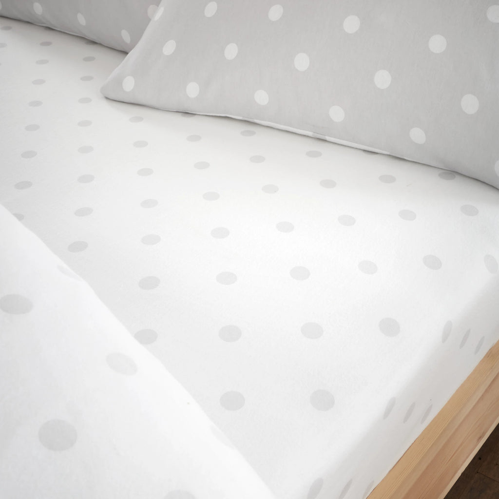 Catherine Lansfield Brushed Polka Dot Grey Cotton Fitted Sheet