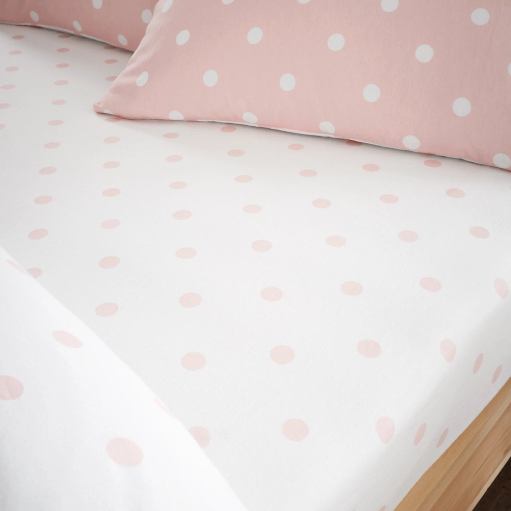 Catherine Lansfield Brushed Polka Dot Pink Cotton Fitted Sheet
