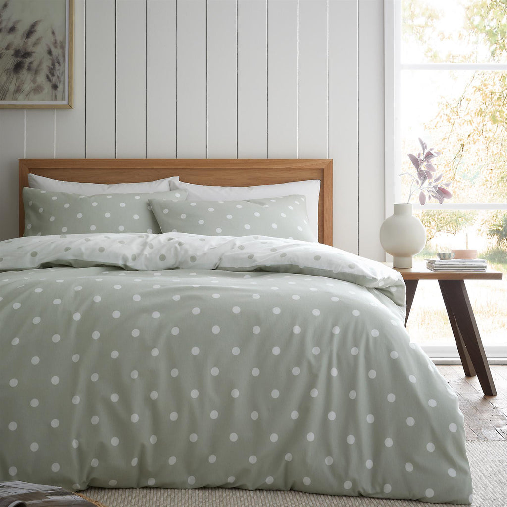 Catherine Lansfield Brushed Polka Dot Green Duvet Cover Set