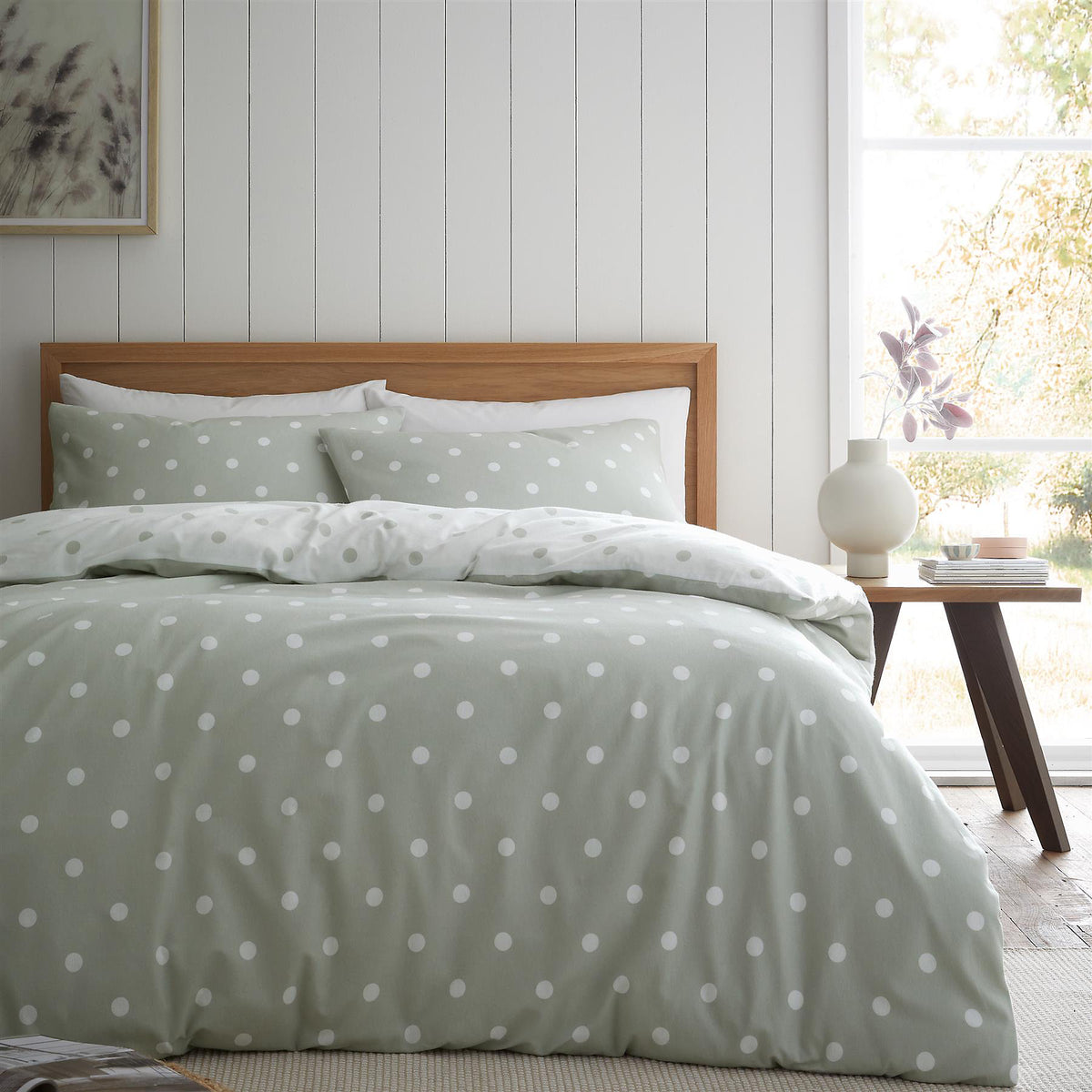 Catherine Lansfield Brushed Polka Dot Green Duvet Cover Set