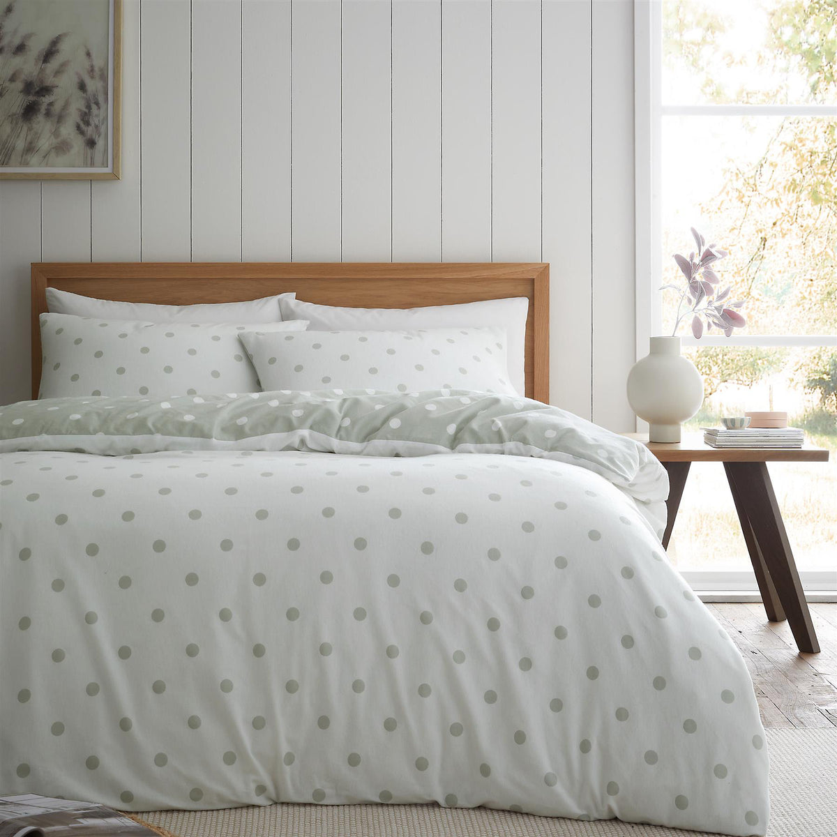 Catherine Lansfield Brushed Polka Dot Green Duvet Cover Set