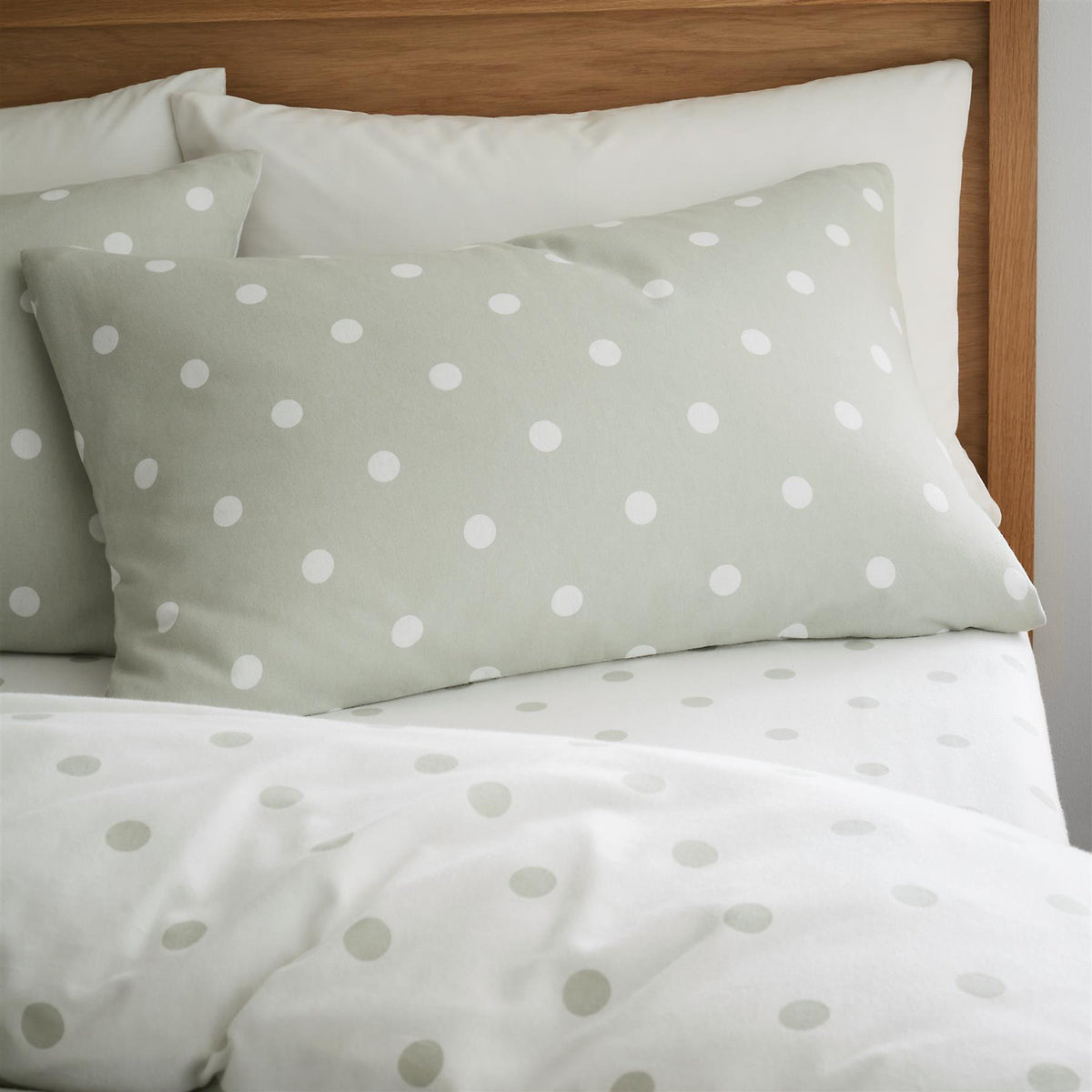 Catherine Lansfield Brushed Polka Dot Green Duvet Cover Set