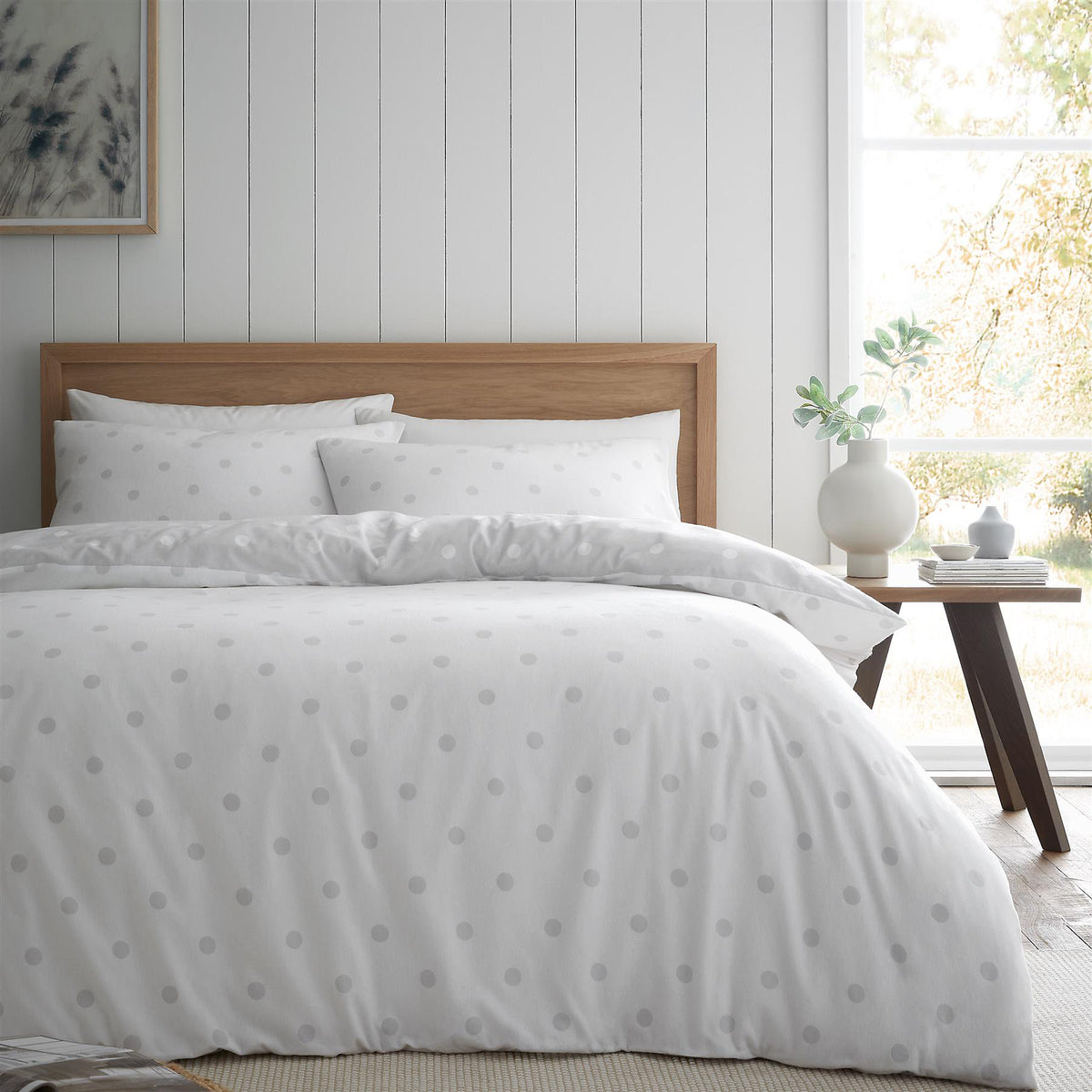 Catherine Lansfield Brushed Polka Dot Grey Duvet Cover Set