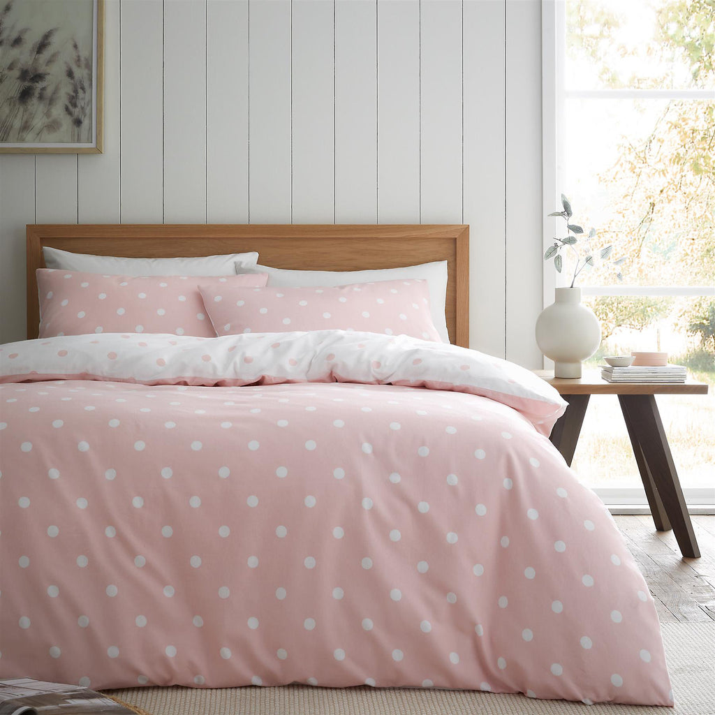 Catherine Lansfield Brushed Polka Dot Pink Duvet Cover Set