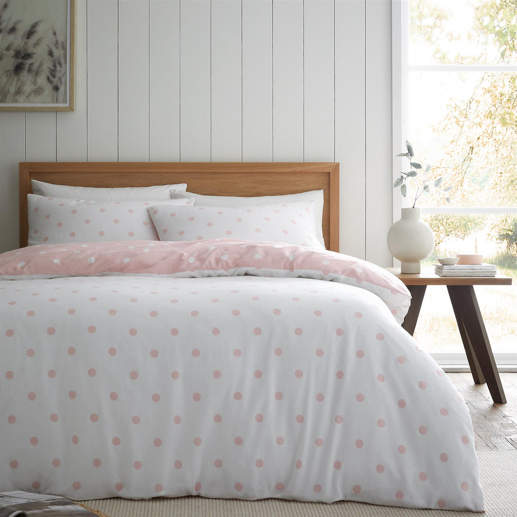 Catherine Lansfield Brushed Polka Dot Pink Duvet Cover Set