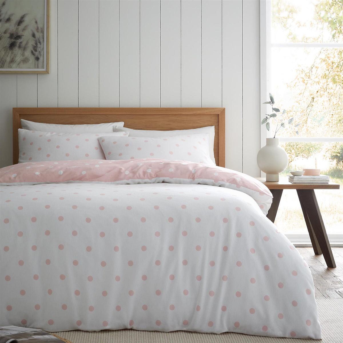 Catherine Lansfield Brushed Polka Dot Pink Duvet Cover Set