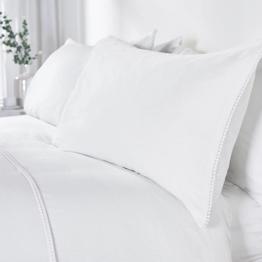 Catherine Lansfield Brushed Pom Pom White Cotton Duvet Cover Set