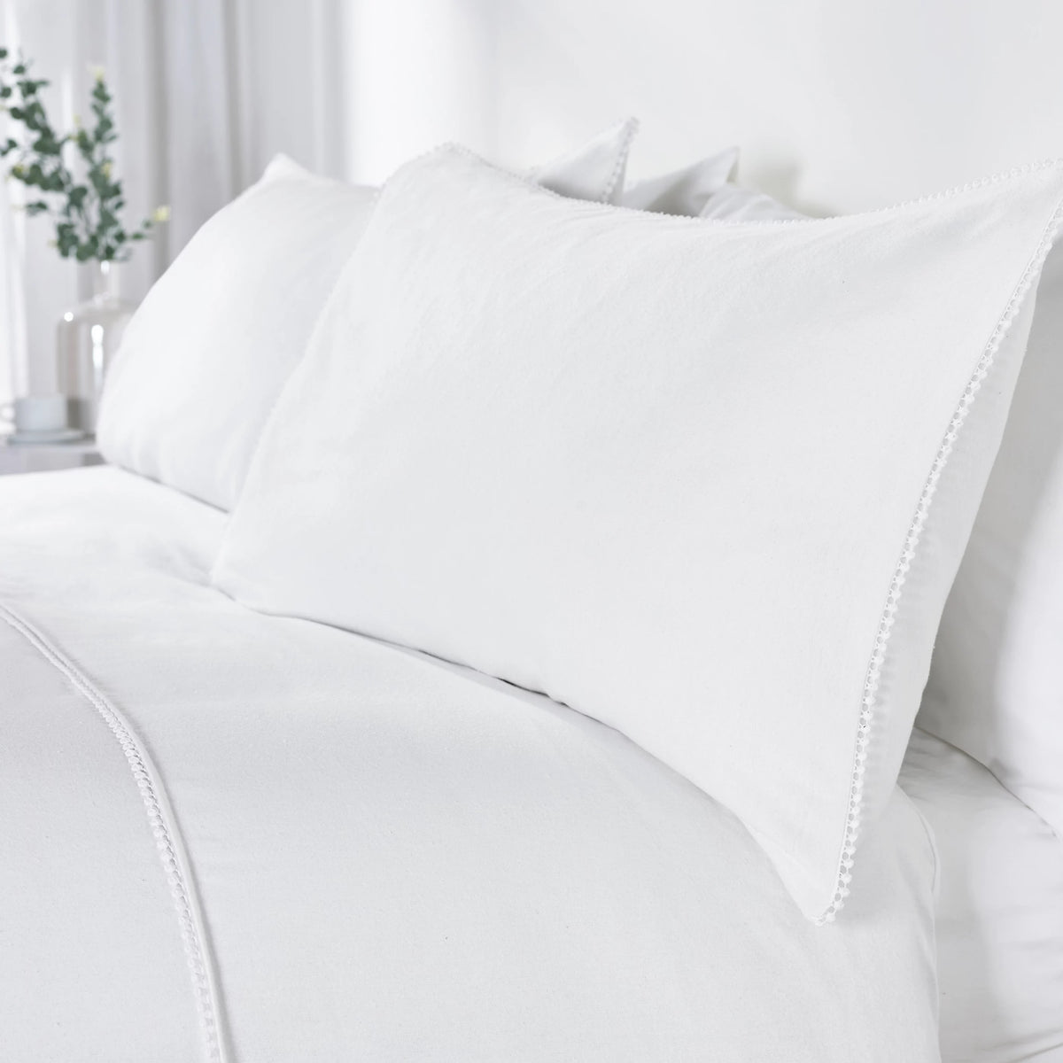 Catherine Lansfield Brushed Pom Pom White Cotton Duvet Cover Set