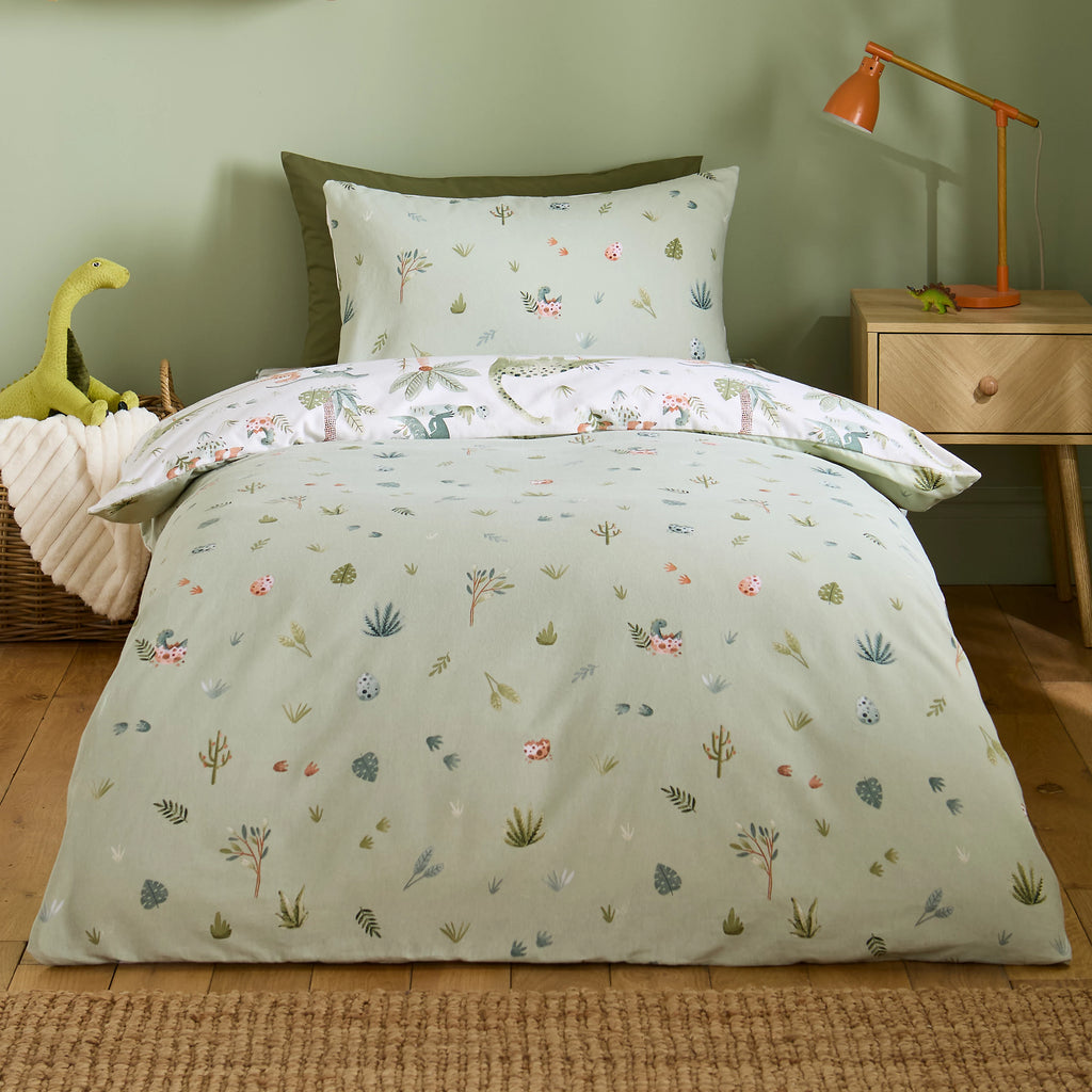 Catherine Lansfield Sleepy Saurus 100% Brushed Cotton Dinosaur Duvet Cover Set