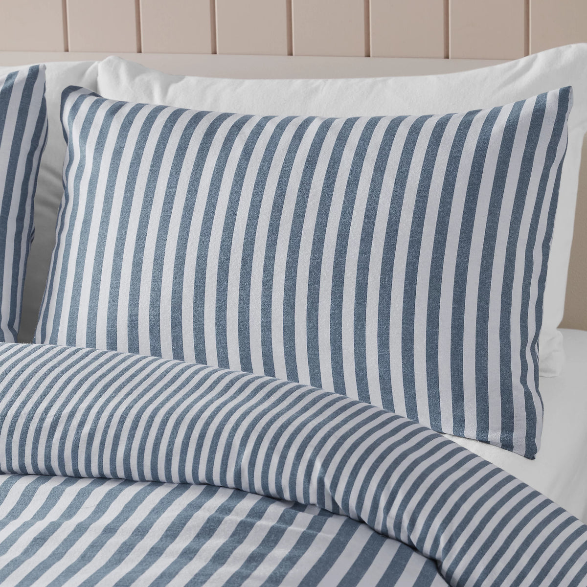 Catherine Lansfield Blue Reversible Supersoft 100% Brushed Cotton Stripe Duvet Cover Set