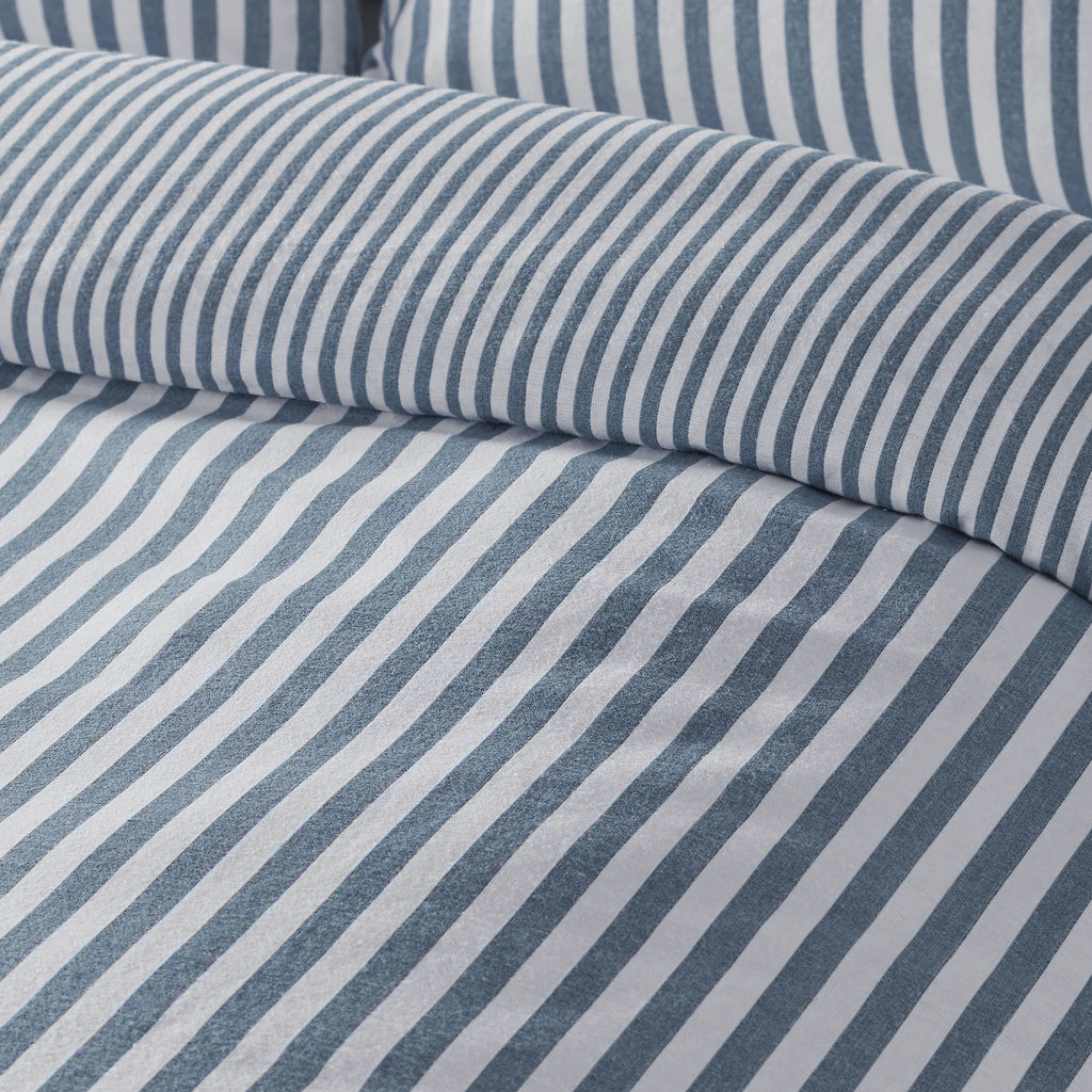 Catherine Lansfield Blue Reversible Supersoft 100% Brushed Cotton Stripe Duvet Cover Set