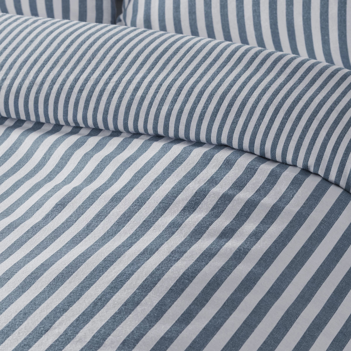 Catherine Lansfield Blue Reversible Supersoft 100% Brushed Cotton Stripe Duvet Cover Set