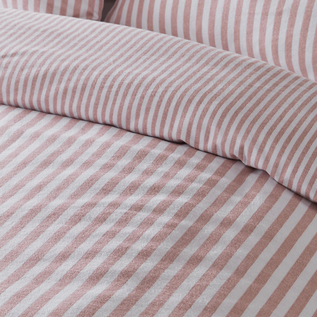 Catherine Lansfield Blush Pink Reversible Supersoft 100% Brushed Cotton Stripe Duvet Cover Set
