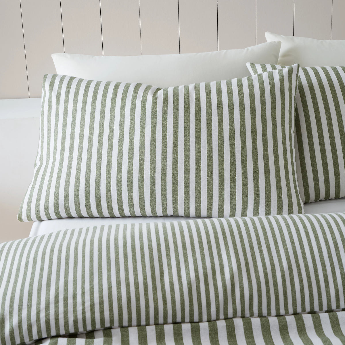 Catherine Lansfield Green Reversible Supersoft 100% Brushed Cotton Stripe Duvet Cover Set