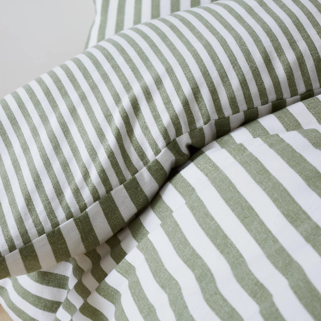 Catherine Lansfield Green Reversible Supersoft 100% Brushed Cotton Stripe Duvet Cover Set