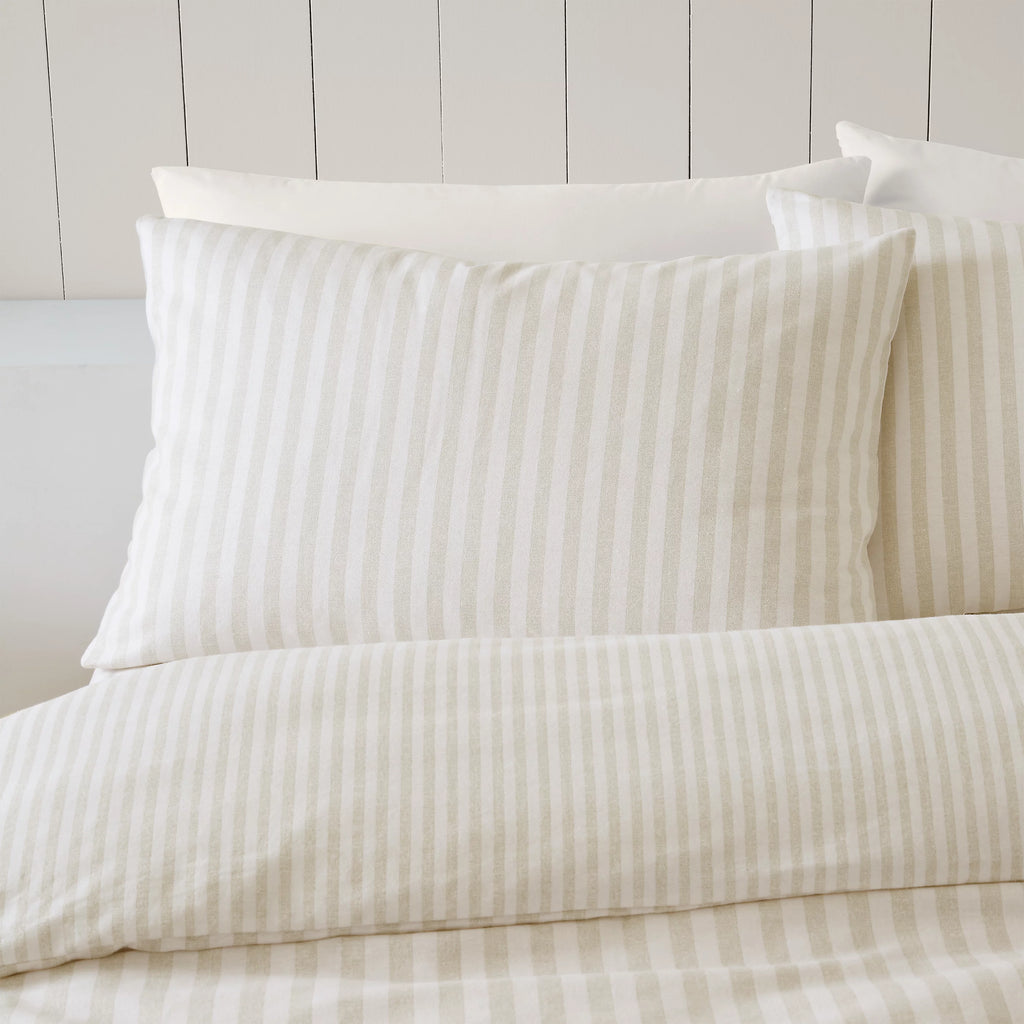 Catherine Lansfield Natural Reversible Supersoft 100% Brushed Cotton Stripe Duvet Cover Set