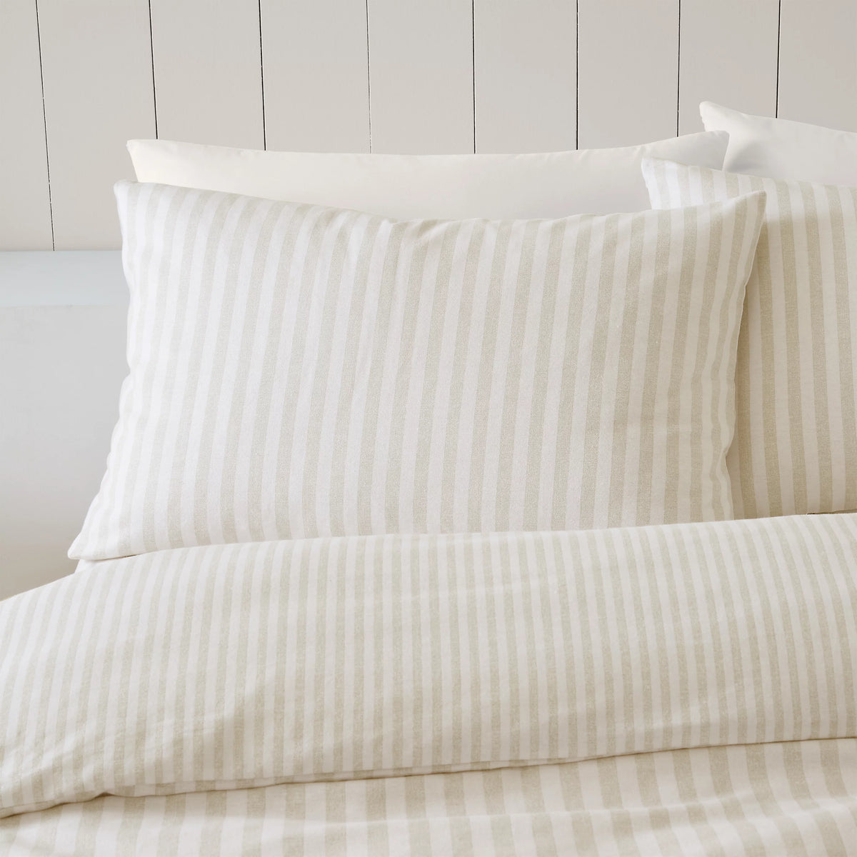 Catherine Lansfield Natural Reversible Supersoft 100% Brushed Cotton Stripe Duvet Cover Set