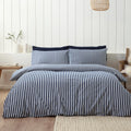 Catherine Lansfield Navy Blue Reversible Supersoft 100% Brushed Cotton Stripe Duvet Cover Set