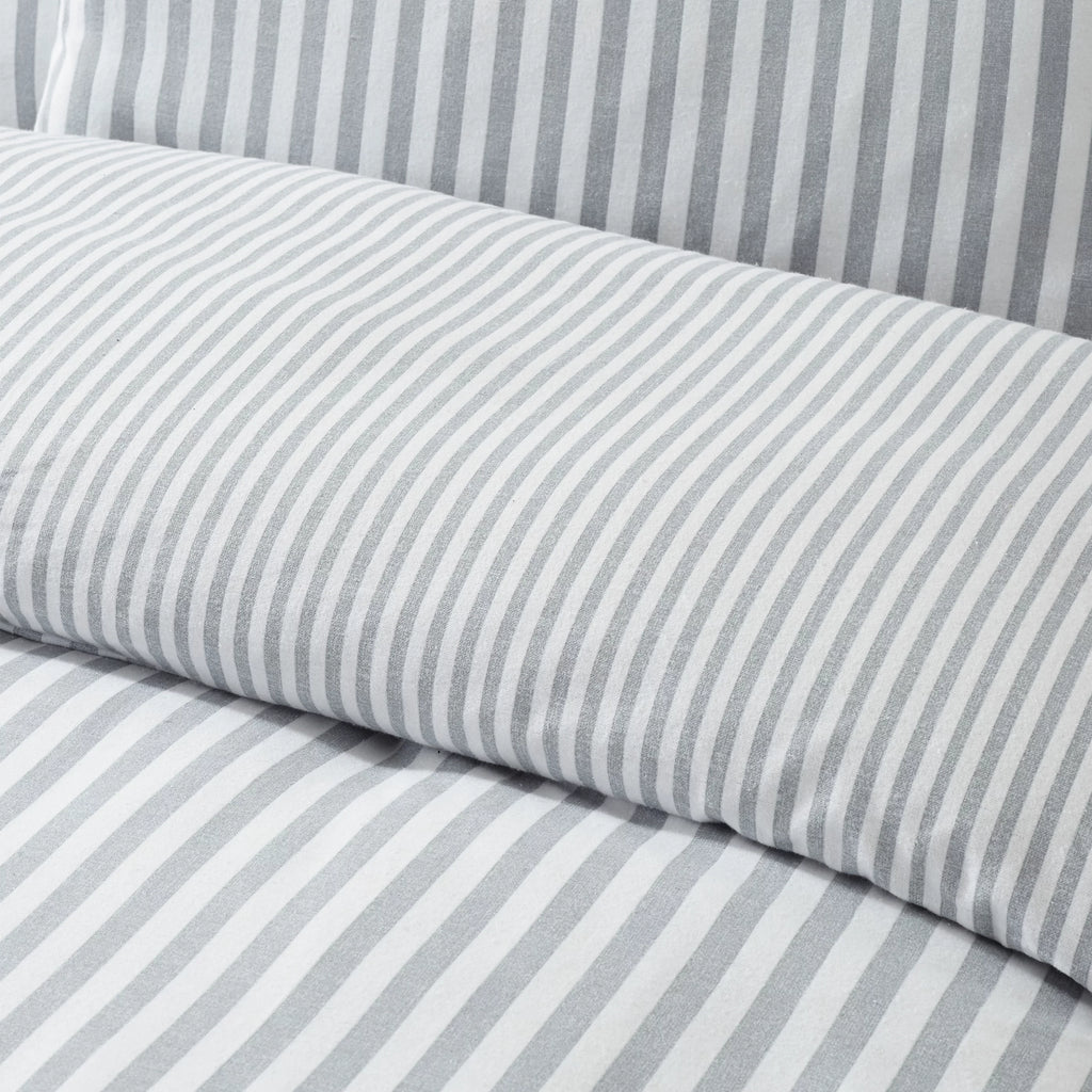 Catherine Lansfield Silver Grey Reversible Supersoft 100% Brushed Cotton Stripe Duvet Cover Set