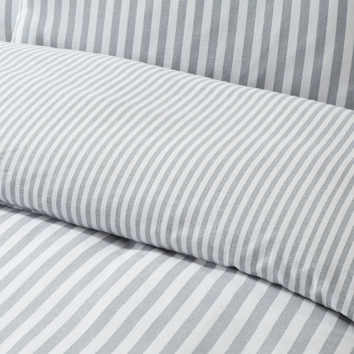 Catherine Lansfield Silver Grey Reversible Supersoft 100% Brushed Cotton Stripe Duvet Cover Set