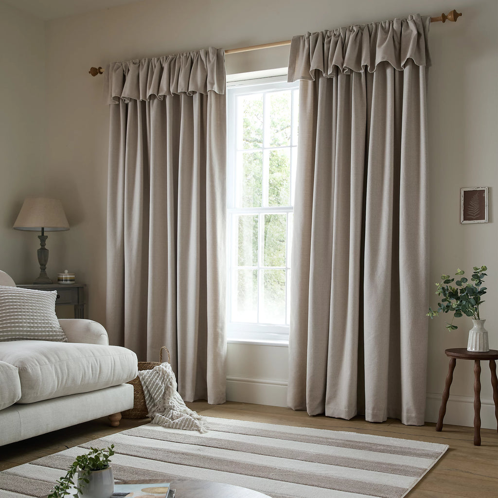 Catherine Lansfield Brushed Texture Ruffle Top Pencil Pleat Curtains in Natural