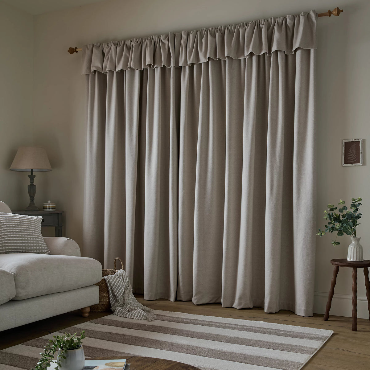Catherine Lansfield Brushed Texture Ruffle Top Pencil Pleat Curtains in Natural