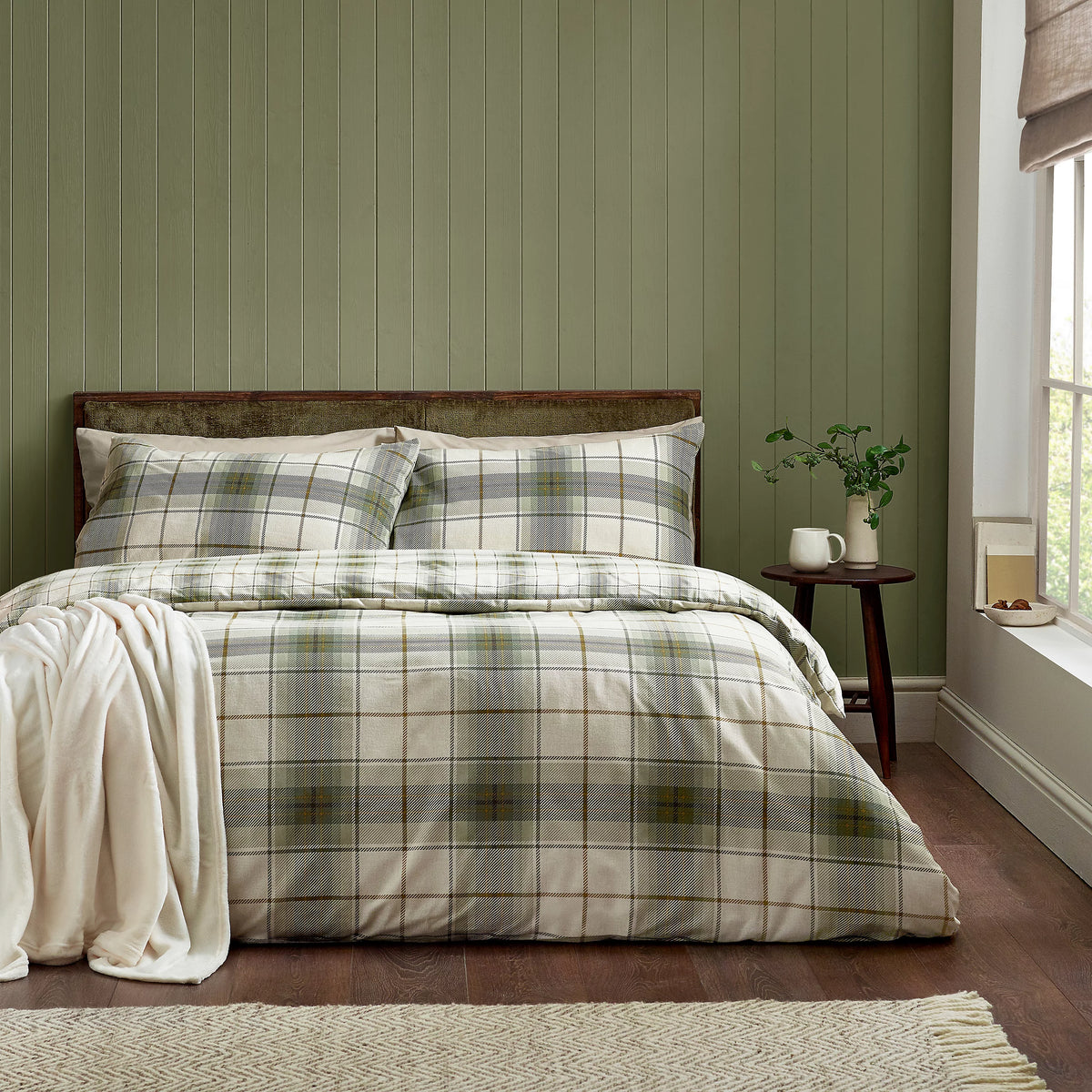 Catherine Lansfield Troon Check Green 100% Brushed Cotton Duvet Cover Set