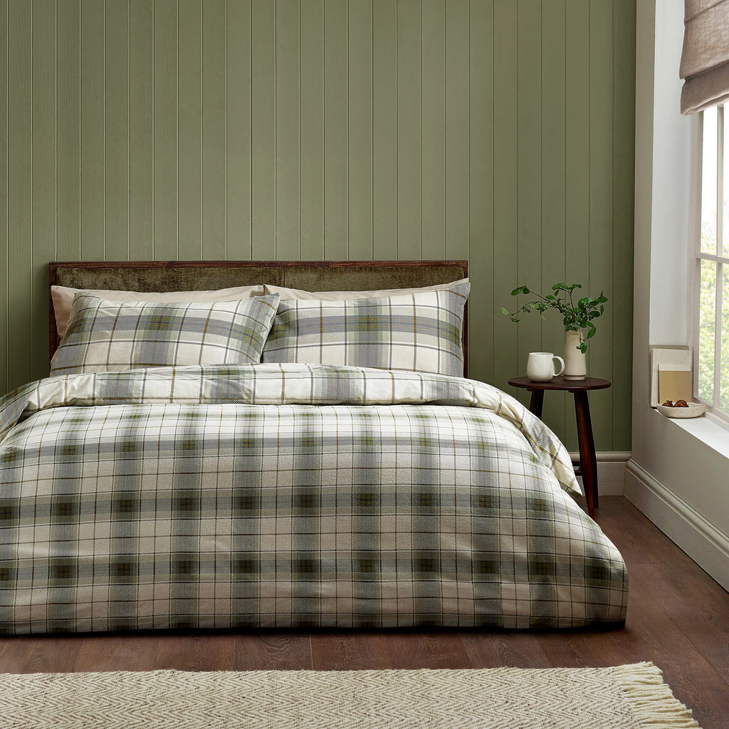 Catherine Lansfield Troon Check Green 100% Brushed Cotton Duvet Cover Set