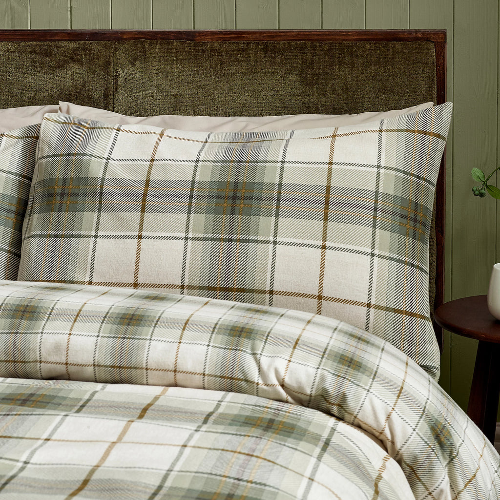 Catherine Lansfield Troon Check Green 100% Brushed Cotton Duvet Cover Set