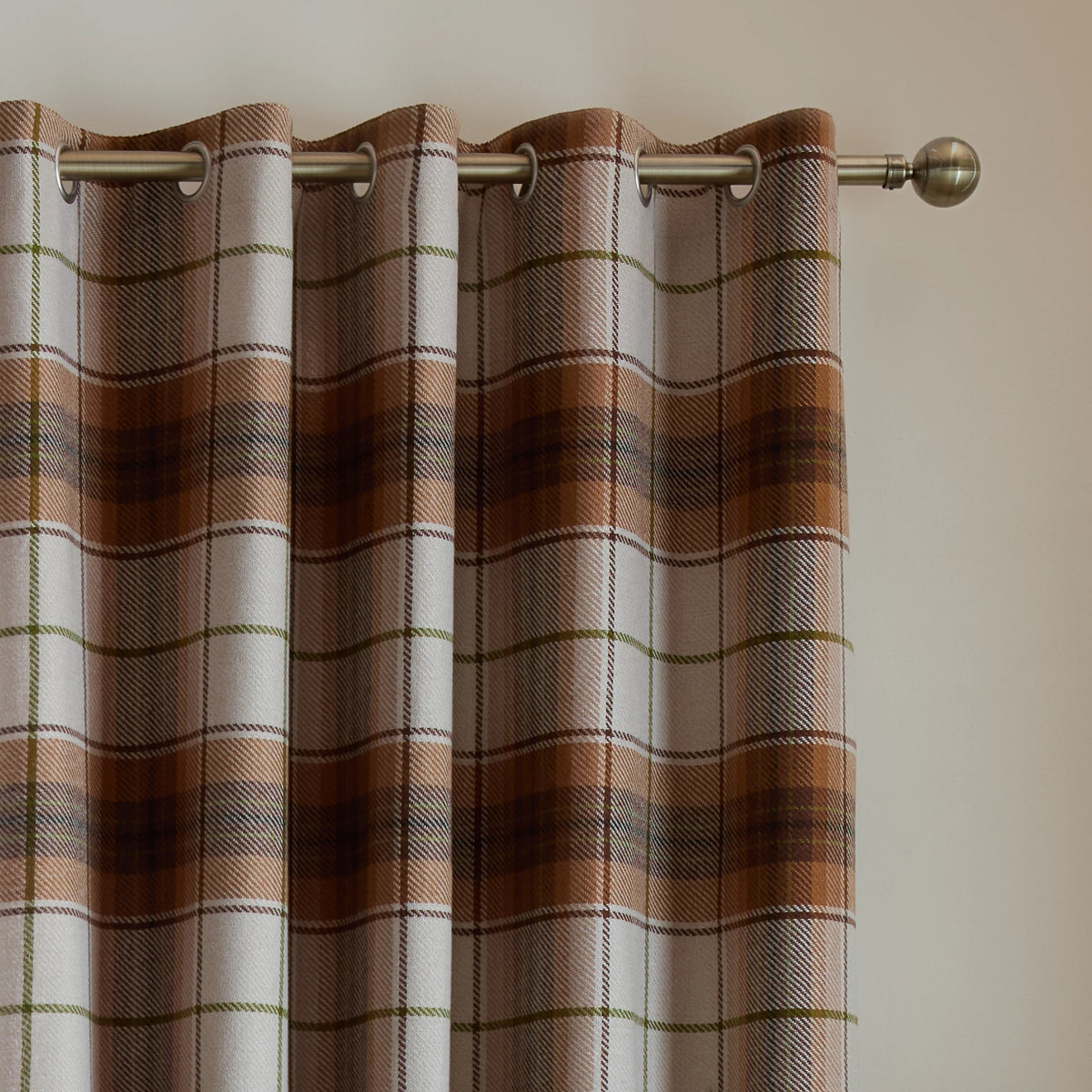 Catherine Lansfield Terracotta Brushed Glencoe Check Woven Thermal Eyelet Curtains