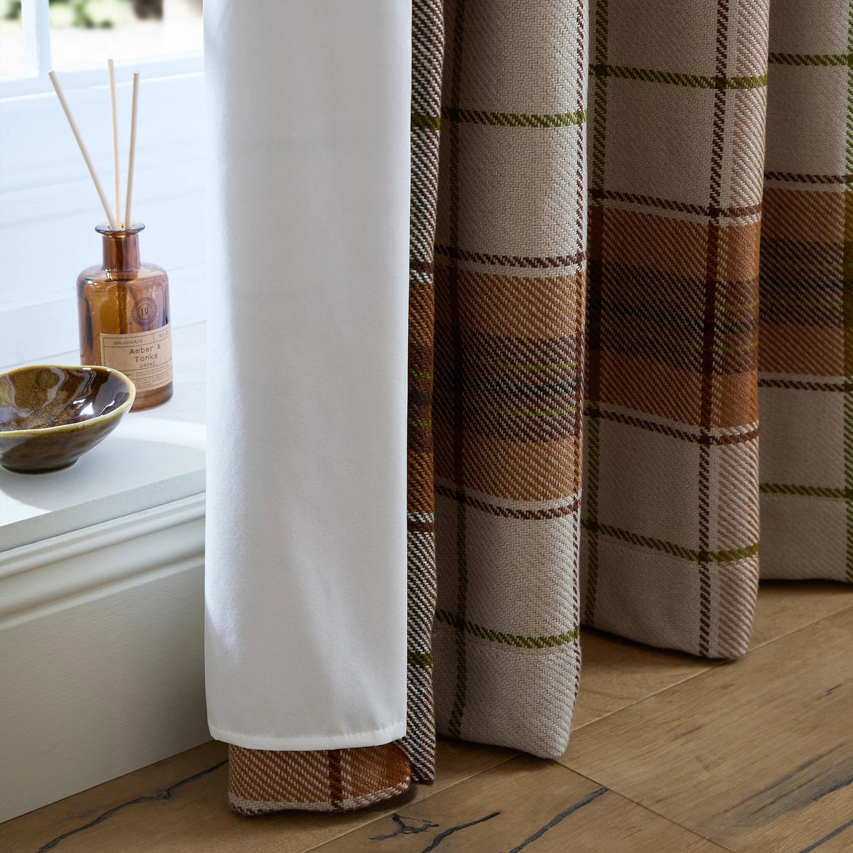 Catherine Lansfield Terracotta Brushed Glencoe Check Woven Thermal Eyelet Curtains