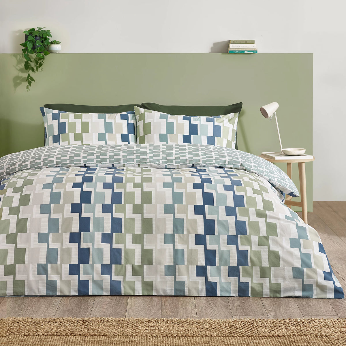 Catherine Lansfield Bryson Geo Reversible Duvet Cover Set Blue