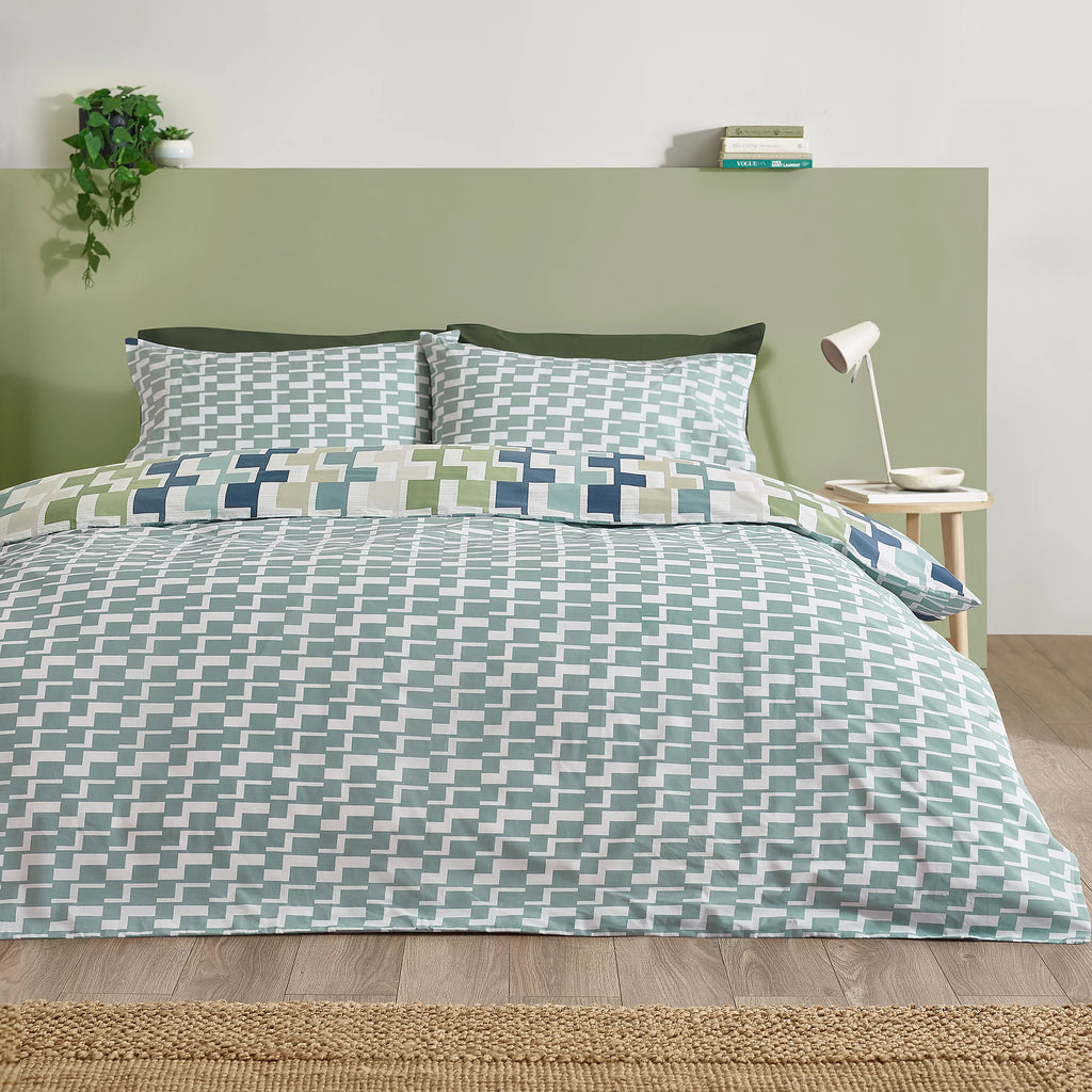 Catherine Lansfield Bryson Geo Reversible Duvet Cover Set Blue