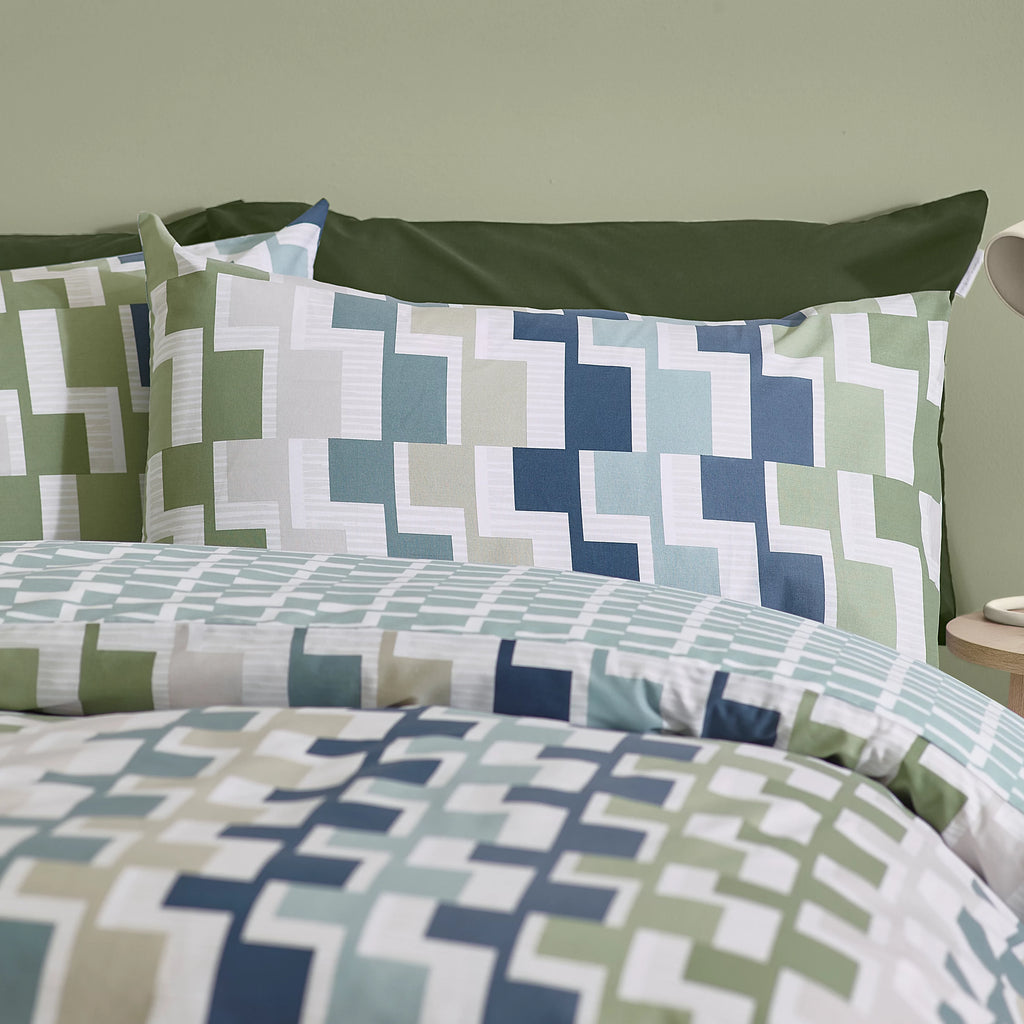Catherine Lansfield Bryson Geo Reversible Duvet Cover Set Blue