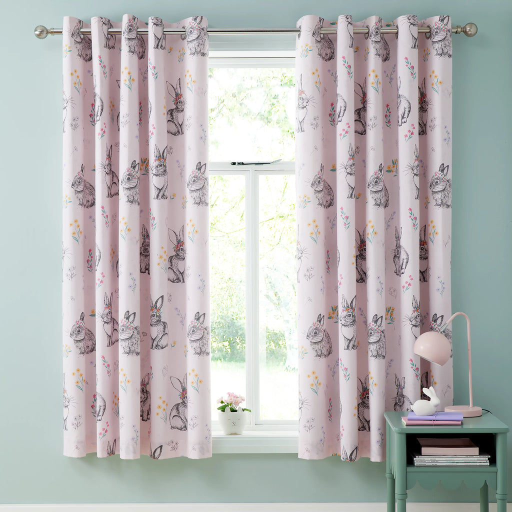 Catherine Lansfield Bunny Tails Ditsy Flowers Fully Reversible Eyelet Curtains in Pink 66 x 72 Inch