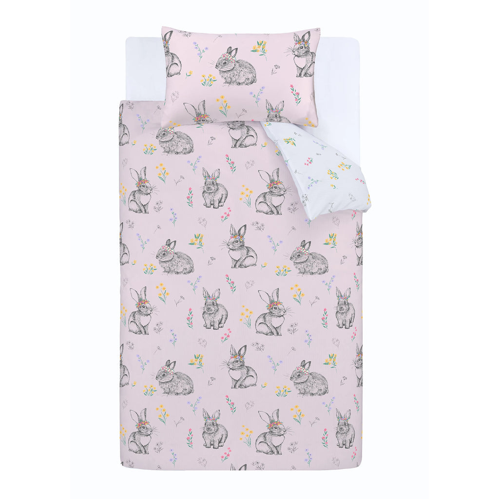 Catherine Lansfield Bunny Tails Ditsy Flowers Reversible Duvet Cover Set in Pink