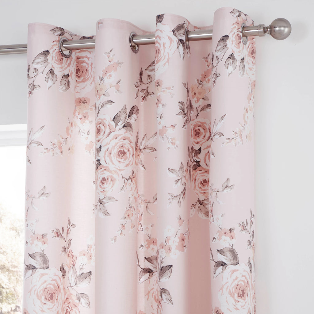 Catherine Lansfield Canterbury Floral Eyelet Curtains in Blush Pink 66 x 72 Inch