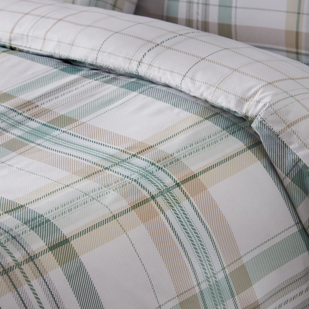 Catherine Lansfield Soft Green Cartmel Check Reversible Duvet Cover Set