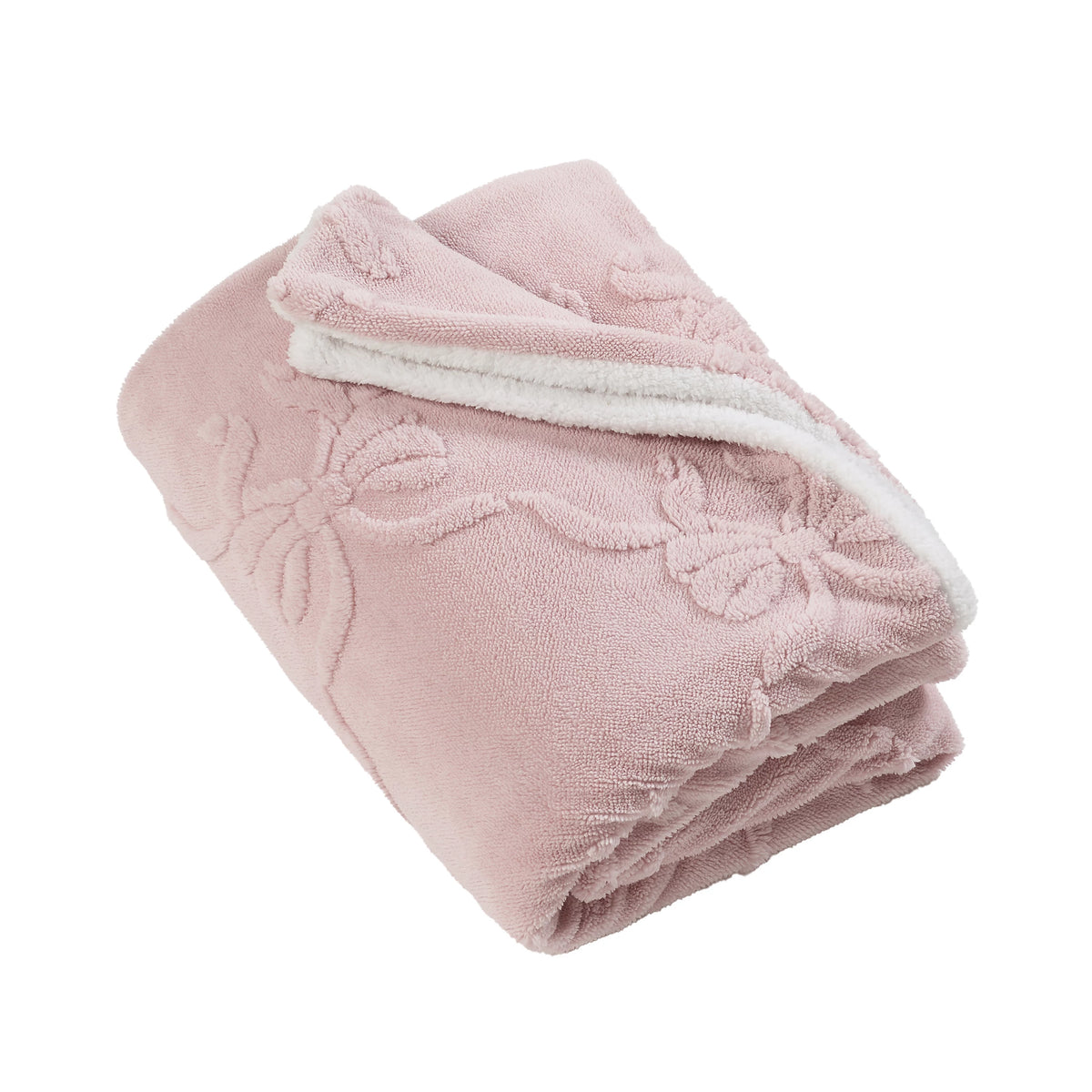 Catherine Lansfield Pink Carved Bow Cosy Fleece Blanket Throw