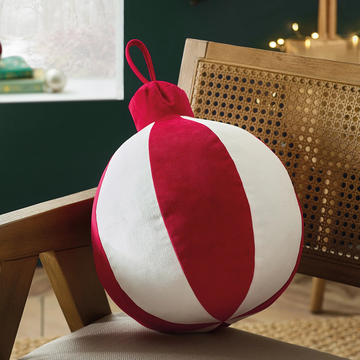 Catherine Lansfield Christmas Bauble 3D Shaped Cushion White / Red