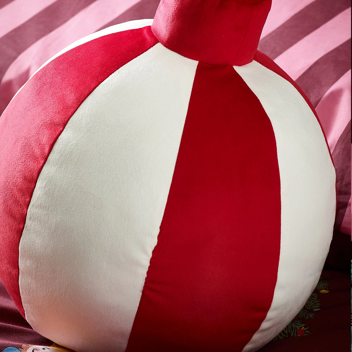 Catherine Lansfield Christmas Bauble 3D Shaped Cushion White / Red