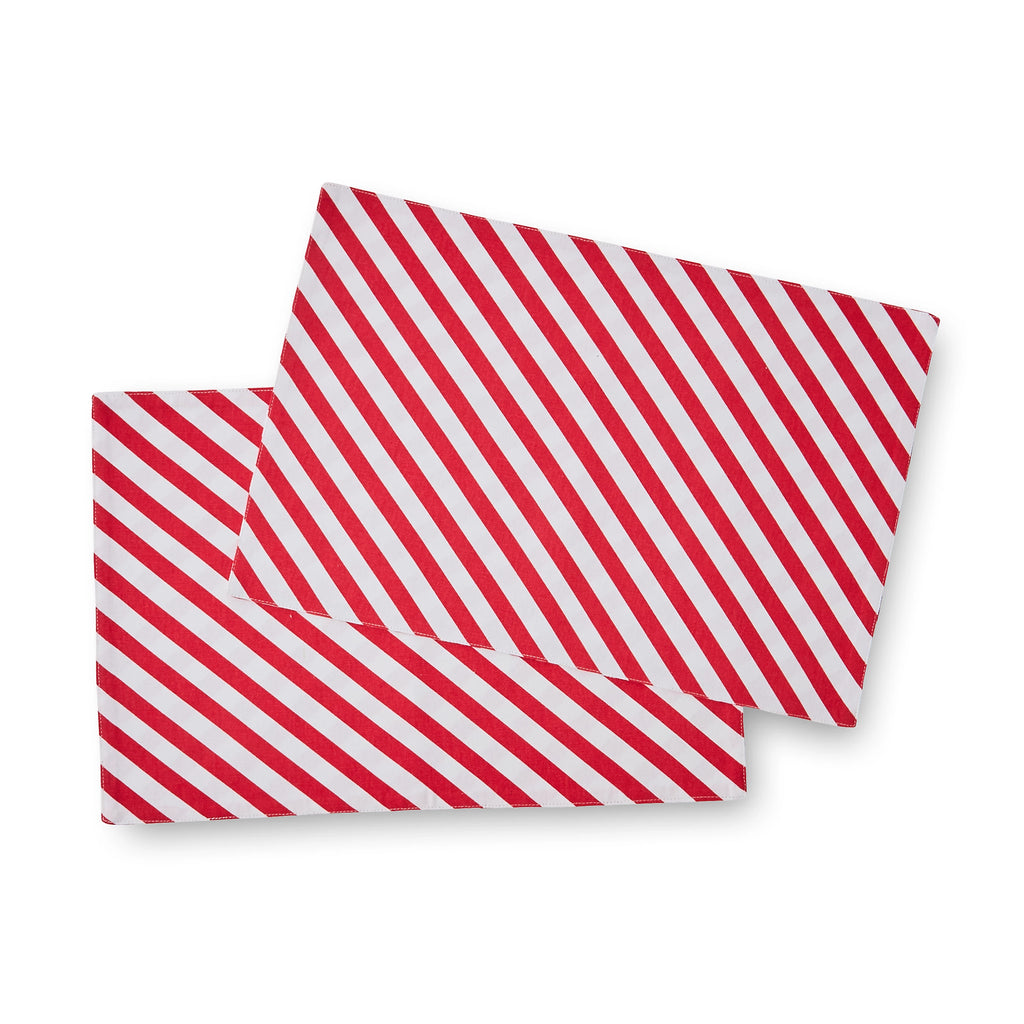 Catherine Lansfield Christmas Candy Cane Cotton Placemats 4 Pack in White / Red