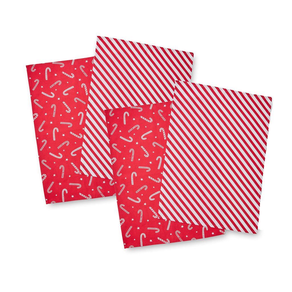 Catherine Lansfield Christmas Candy Cane Cotton Tea Towels 4 Pack in White / Red