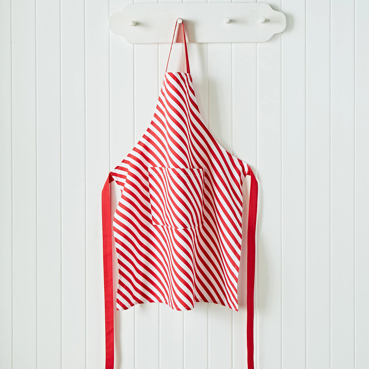 Catherine Lansfield Christmas Candy Cane Cotton Kitchen Apron in White / Red