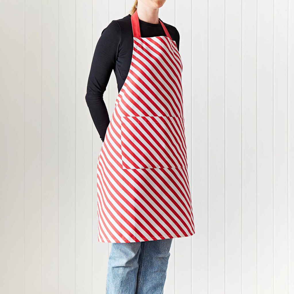 Catherine Lansfield Christmas Candy Cane Cotton Kitchen Apron in White / Red