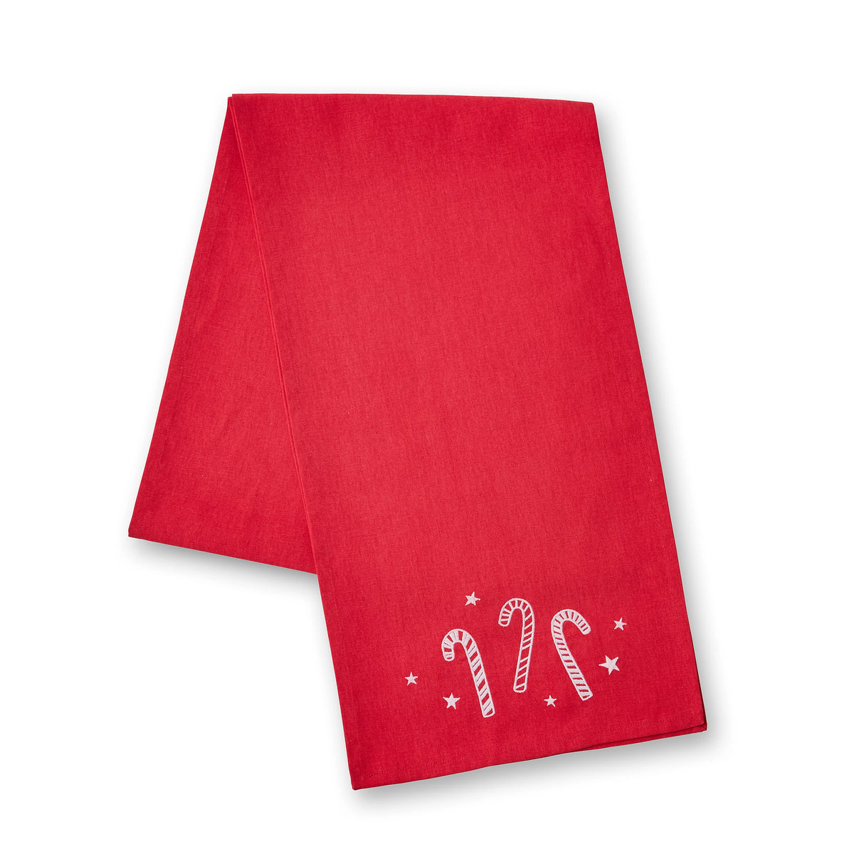 Catherine Lansfield Christmas Candy Cane Embroidered Cotton Table Runner in White / Red 33 x 220cm
