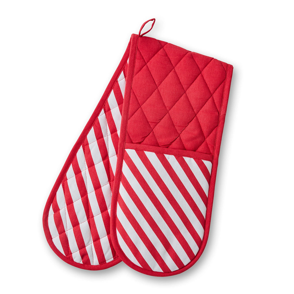 Catherine Lansfield Christmas Candy Cane Cotton Double Oven Glove in White / Red